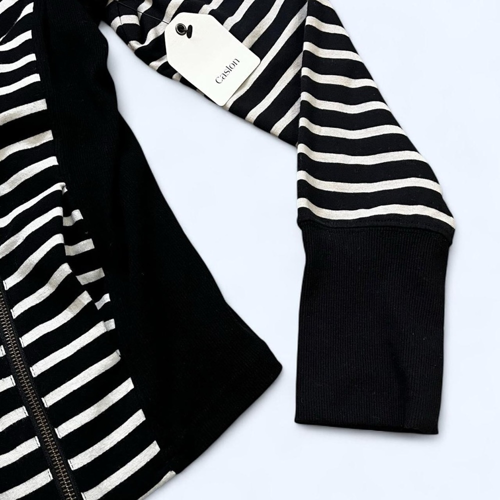 NWT! Caslon Large Size 1 Black and White Striped Ribbed Knit Zip Cotton Jacket - Picture 5 of 8